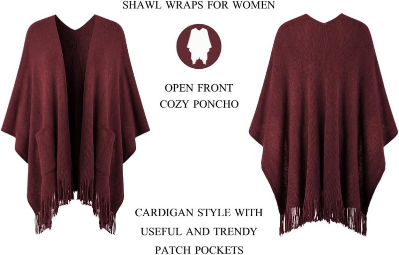 Ferand Shawl Wraps for Women, Cozy Lightweight Poncho Cape with Pockets, Warm for Fall Winter Travel - Image 3